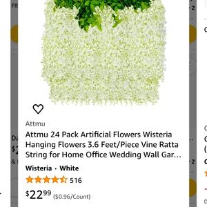 White hanging decorations artificial flowers.never used from Amazon.